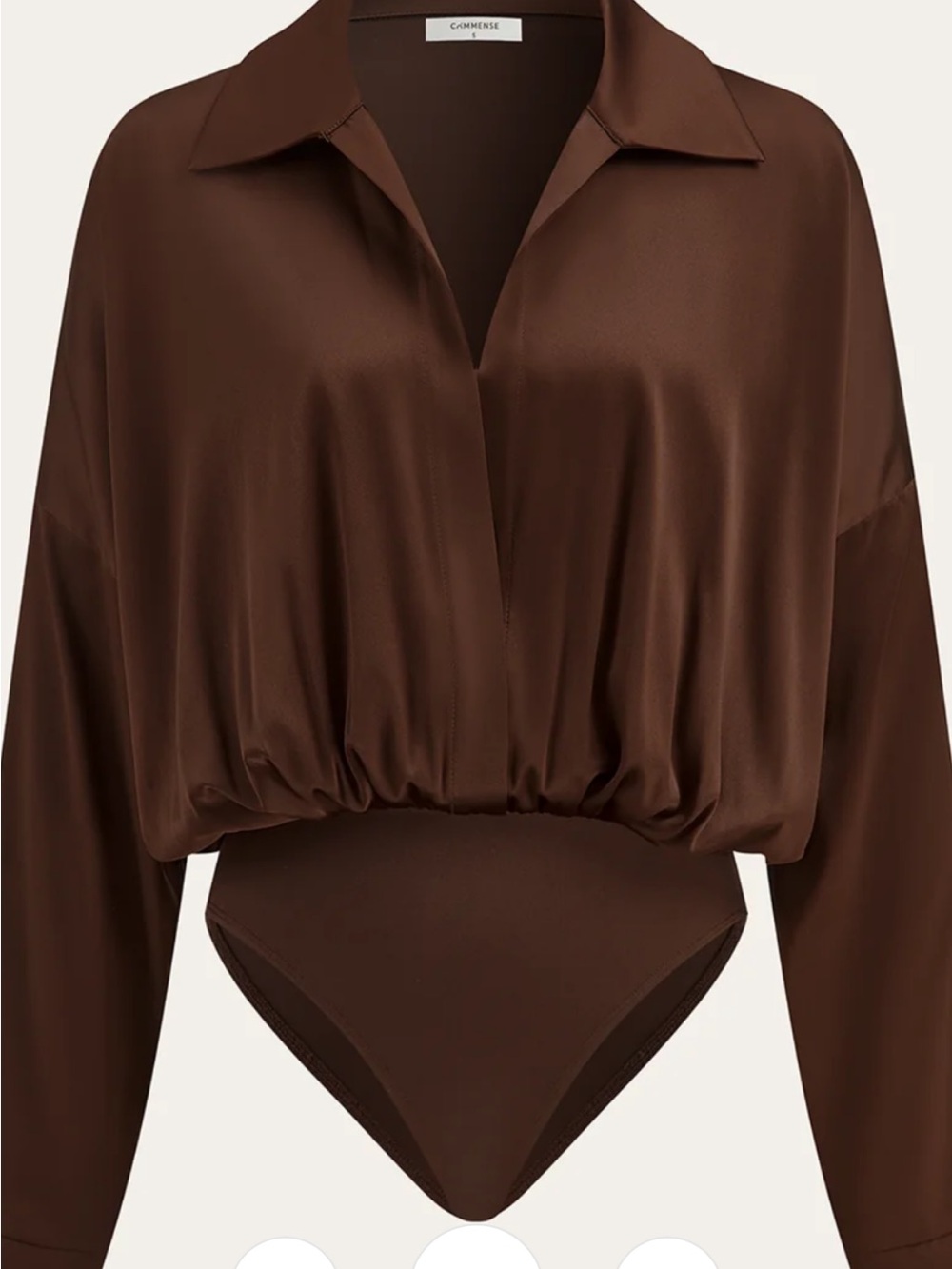 Commense Chocolate Brown Satin V-Neck Bodysuit